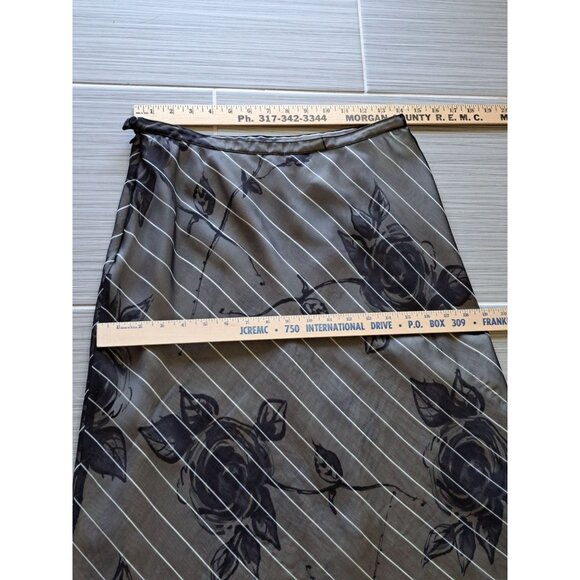 Vtg Black White Floral A-Line Skirt Striped Sheer Whimsygoth Fairygrunge 28" Med - Picture 4 of 9